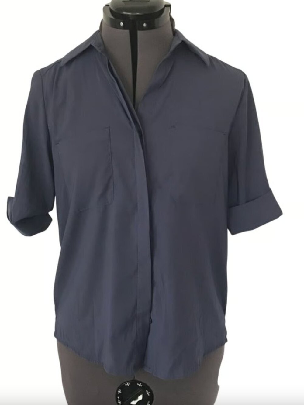 Express Dark Blue Cuffed Sleeve Button Up Blouse Top, Business Casual • Sz XS 🔴